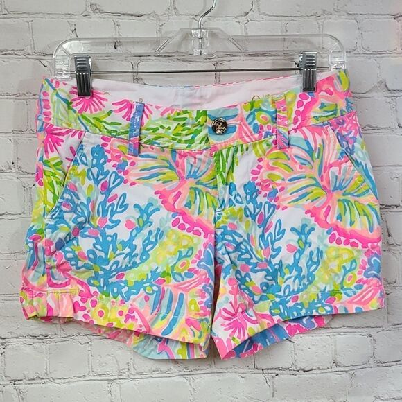 Lilly Pulitzer Vintage Callahan Shorts Lovers Coral Flat Front Midi Leisure - Picture 4 of 11